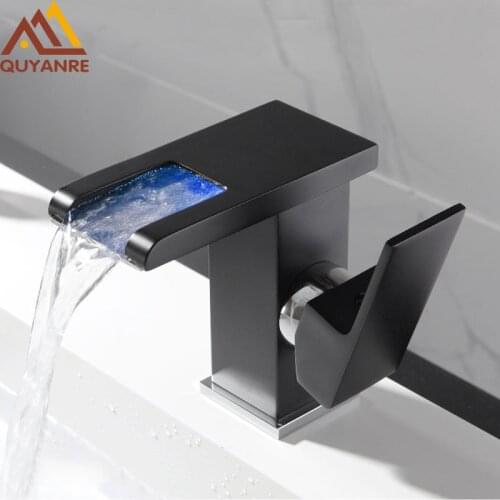 LED RGB Color Waterfall Bathroom Basin Faucet Bathroom Mixer Tap Sink Faucet Single Handle Toilet Hot Cold Water Mixer Tap