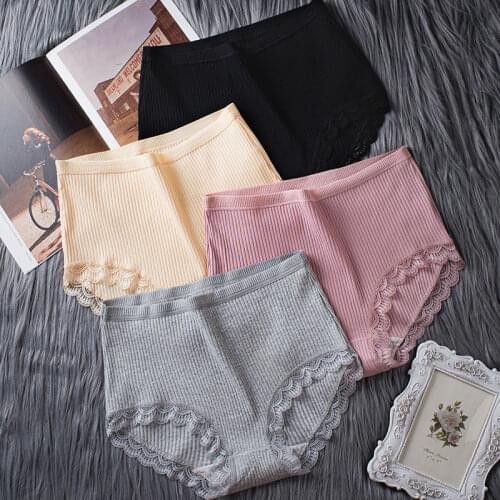 Womens cotton panties Sexy lace underwear Plus size Lingerie Female Seamless high waist Briefs