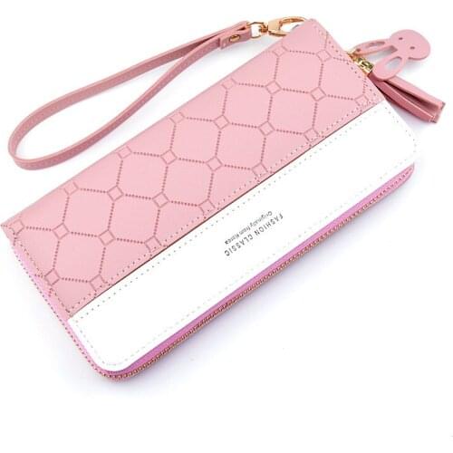 Women Wallets Long Patchwork Letter Coin Purses Female Zipper Tassel Wristband Card Holder Ladies Clutch Phone Bag Money Clip