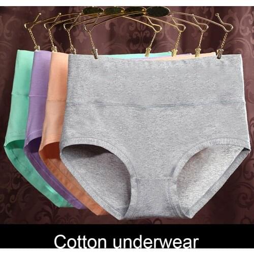 High-waist Womens Panties Sexy Briefs Pure Cotton Underwear Knickers Gray Comfortable HIgh-Waist Large Size Underpants