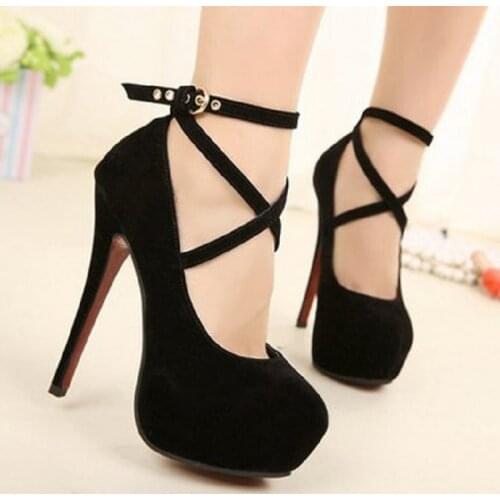 Korean version of the new ultra high heel stiletto shoes XL fashion cross strap waterproof platform womens single product trend
