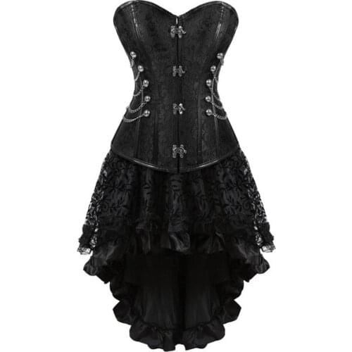 2 Piece Skirt Set Black Victorian Gothic Dresses Vintage Steampunk Clothing Women Plus Size Corset Dress Sexy Burlesque Costume