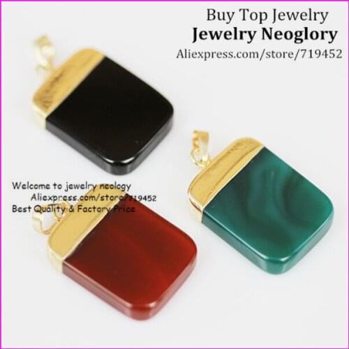 10PCS Gold color Nature Gems Stone Quartz Pendant,Rectangle Square Shape Healing Pendant,Red/Black/Green Stone Druzy Pendant