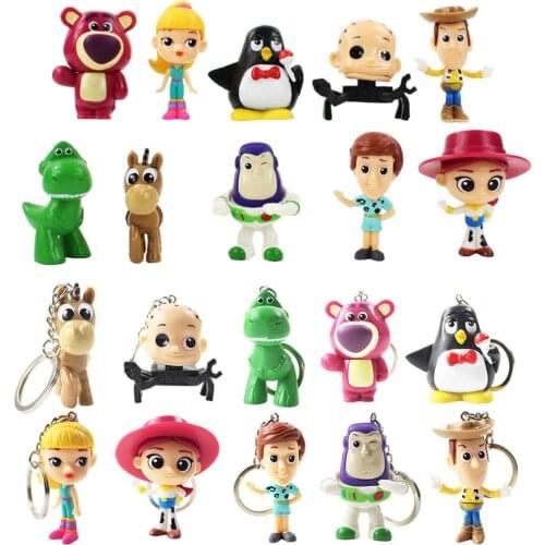 10pcs/Set 5-6cm Toy Story Woody Buzz Lightyear Jessie Donkey Spider Dinosaur Bear Penguin Action Figure Model Toys Keychain Gift