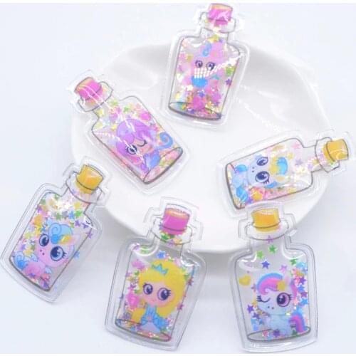 12Pcs 24*40mm Printed Cartoon Wishing Bottle Sequins Appliques for DIY Clothes Patches Headwear Hair Clips Bow Decor Accessories