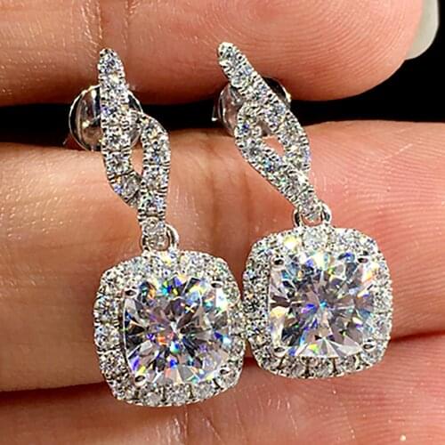 14K Au585 White Gold Women Stud Earrings Moissanite Diamonds Cushion Elegant Wedding Party Engagement Anniversary Trendy