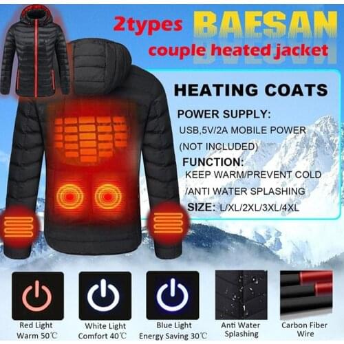 2021 Women Heated Jackets Winter Hiking Windproof Thermal Hooded USB Infrared Heating Temperature Waterproof Coats Windbreaker