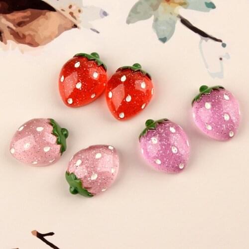30Pcs Glitter Strawberry Flat Back Resin Flake DIY Craft Supplies Kids Hair Accessories Phone Shell Patch Arts Decor Materials
