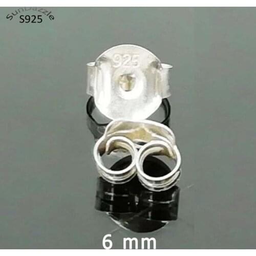6mm Genuine Real Pure Solid 925 Sterling Silver Earring Stopper Safety Backs Larg Size Round Earring Plug Jewelry Component