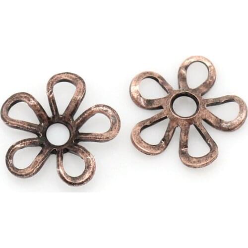 8SEASONS Copper Bead Caps Flower Antique Copper (Fits 16mm Beads) Hollow 9mm x 9mm( 3/8"x 3/8"),Hole:approx 1.8mm,200PCs