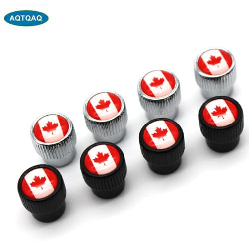 4 Pcs/Set Zinc Alloy Canada National Flag Tire Valve Stem Cap Tire Wheel Stem Air Valve Caps for Auto Cars