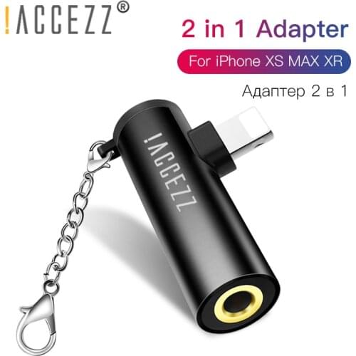 !ACCEZZ 2 in 1 For Apple Audio Adapter For iPhone 7 8 X XR XS 3.5mm Jack Earphone AUX Charger Listening Connector For iOS 11 12