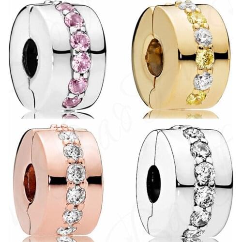 Baofu 925 Sterling Silver Fixed Clip Shiny Charm Holiday Party Beaded 4 Colors Suitable For Original Ladies Bracelet