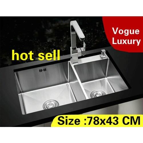 Free shipping Apartment wash vegetables kitchen manual sink double groove high quality 304 stainless steel hot sell 78x43 CM