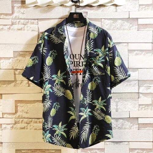Print Brand 2020 Summer Mens Beach Shirt Fashion Short Sleeve Floral Loose Casual Shirts Plus Asian SIZE M-4XL 5XL Hawaiian
