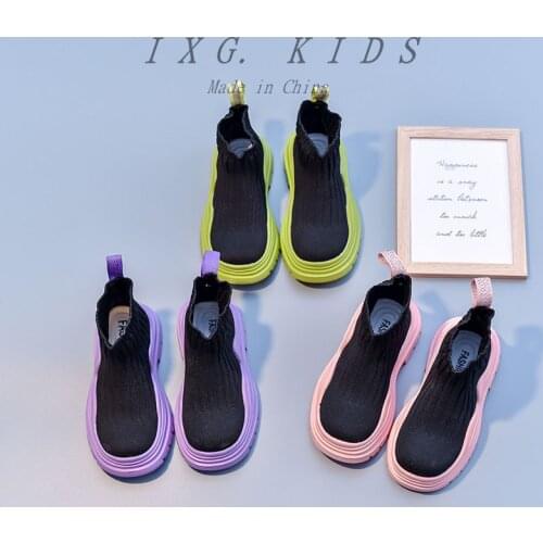 Childrens shoes Quality leather Socks and shoes 2021 new medium children early autumn breathable flying woven short boots
