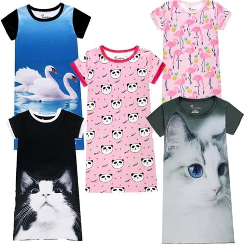 Kids Pajama Dress Short Sleeve Girl Nightgowns Kids Nightdress Baby Sleepwear Summer Party Dresses Baby 3D Animal Printed Dress