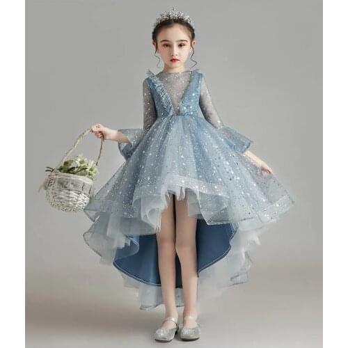Tulle Childrens Princess Dress Girls Star Sequins Wedding Dress Flower Girl Evening Dress Baby kids Baptism Pageant