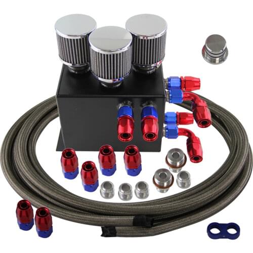 Power Driven Oil Catch Can / Breather Tank Race Hose Kit for Honda Acura VTEC Black / Silver