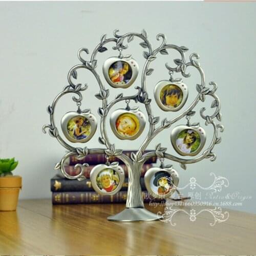 Happy Tree 7 pictures family look Vinatge picture frame porta retrato Pewter Family Baby Home Decoration Photo Frames XC009