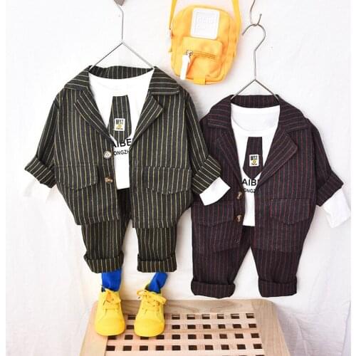 Baby Boys Girls Cotton Clothes Long sleeve shirt + striped suit jacket + pants 2Pcs/sets Infant Kid Toddler Casual Baby Outfit