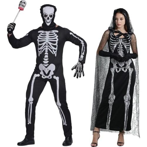 Snailify Adult Skeleton Costume Women Spider Web Ghost Fancy Dress Halloween Costume For Men Devil Bone Jumpsuit