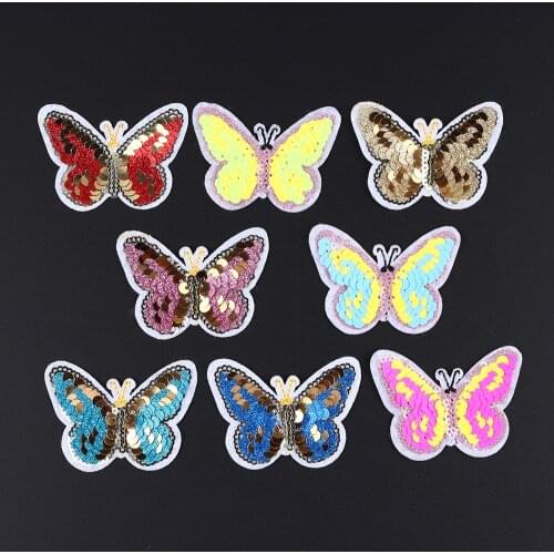 Creative Series Embroidered Patches Eight color Sequin Butterfly Badge Backpack Stickers Fabric Clothing Badge Web Applique