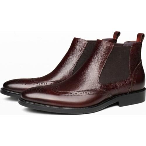 Fashion Black / Wine Red Chelsea Boots Mens Dress Boots Genuine Leather Boots Man Ankle Boots