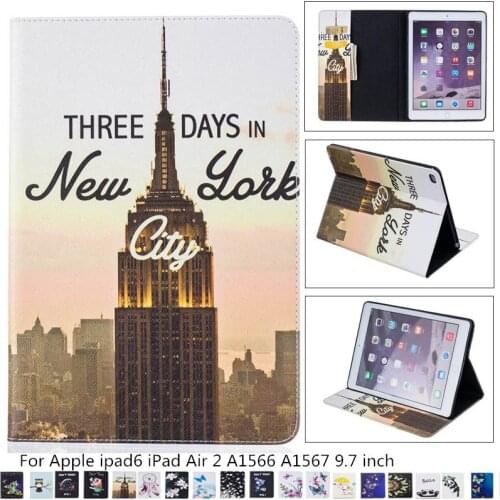 Cartoon Case For Apple ipad6 iPad Air 2 A1566 A1567 9.7'cover Flip Tablet Cover Leather Smart Magnetic Stand Shell Cover + film