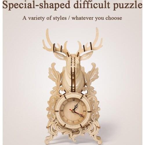 Wooden Puzzle Model Kit Mechanical Transmission Assemble Table Clock Alarm Clock DIY Handmade 3D Puzzle Constructor Splicing Toy