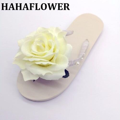 2018 New Summer rose Pearl Style Shoes Women Sandals Fashion Flats Top Quality Solid Flip Flops Female sweet Slippers Plus Size