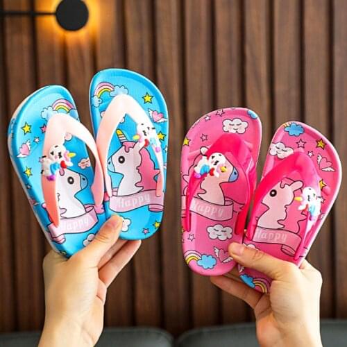 2021 New Childrens Flip Flop Girls Cute Cartoon Pony Slippers Wear Antiskid Beach Childrens Sandals Indoor and Outdoor