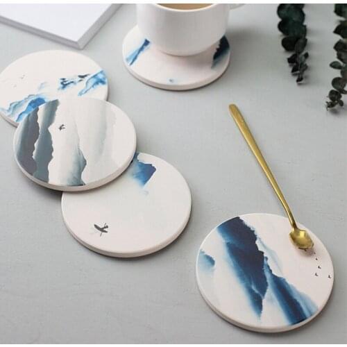 QX2E Drink Coasters Chinese Style Insulation Pad Dining Table Mat for Wooden Table