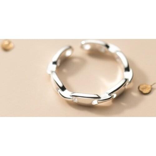 Simple 925 Sterling Silver Rings for Women Teen Girls Link Chain Korean Fashion Adjustable Minimalist Jewelry