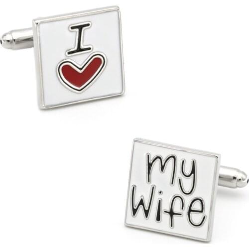 Romantic Cufflinks For Men Wedding I Love My Wife Design Quality Brass Material White Color Cuff Links Wholesale&retail