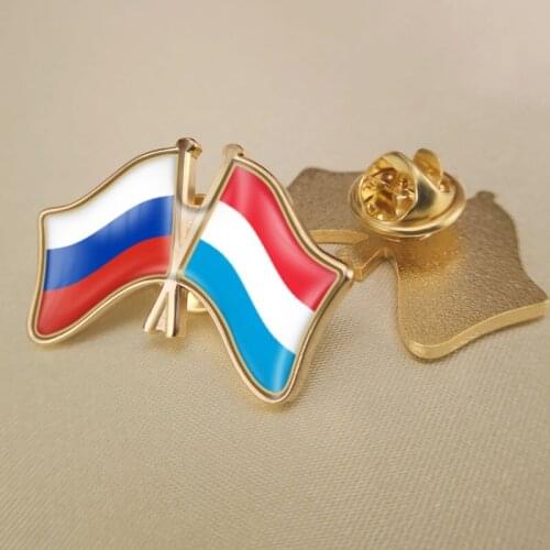 Russian Federation and Luxembourg Crossed Double Friendship Flags Lapel Pins Brooch Badges