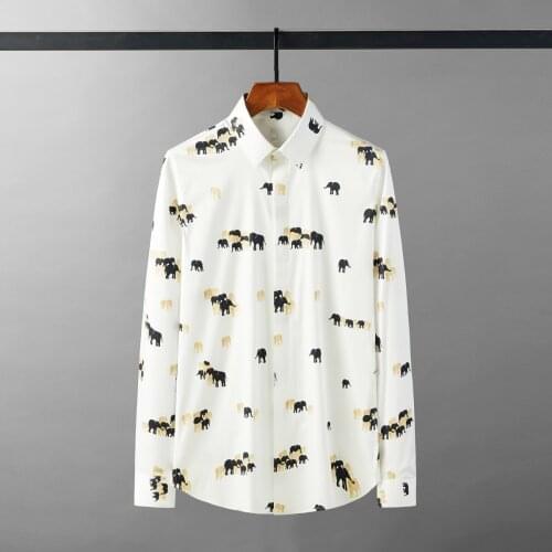 Minglu Jungle Elephants Printed Male Shirts Luxury Long Sleeve Men Clothing Business Social Formal Dress Shirts Tuxedo 4xl