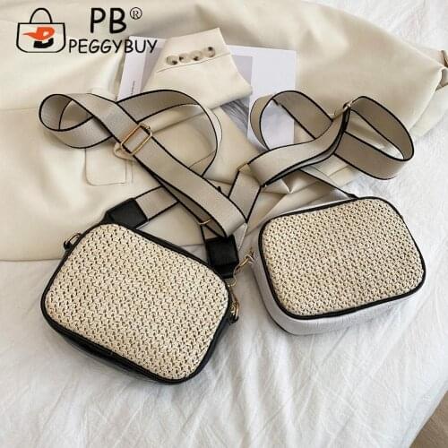 Fashion Hit Color Woven Messenger Bag Women Summer Beach Vacation Handbag Lady Contrast Color Straw Woven Shoulder Crossbody Bag
