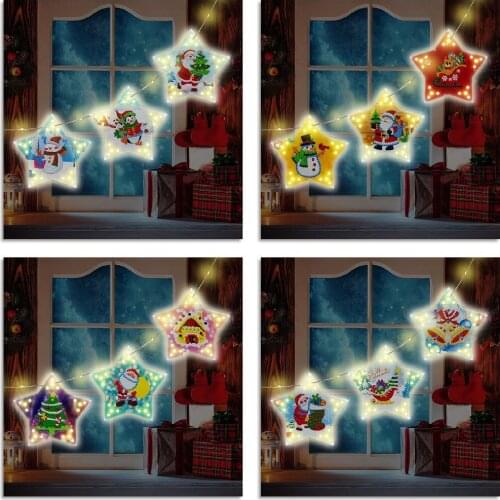 5D Diamond Painting Christmas Decoration LED Light Hollow DIY Paper Card 3pcs / set Christmas Tree Gift String Light
