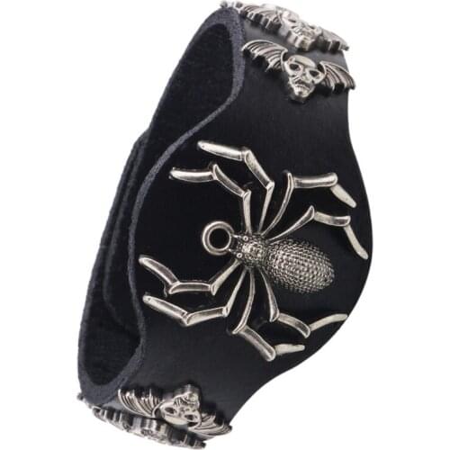 Vintage Gothic Wizard Spider-Skull Bracelet Punk Leather Insect Spiders Bracelets Men Jewelry Accessories