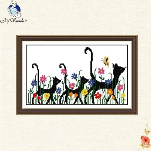 Joy sunday Lovely cats and flowers Cross Stitch DMC 11CT 14CT Cotton Cross-stitch Kits Embroidery Home Lucky rabbits Handmade
