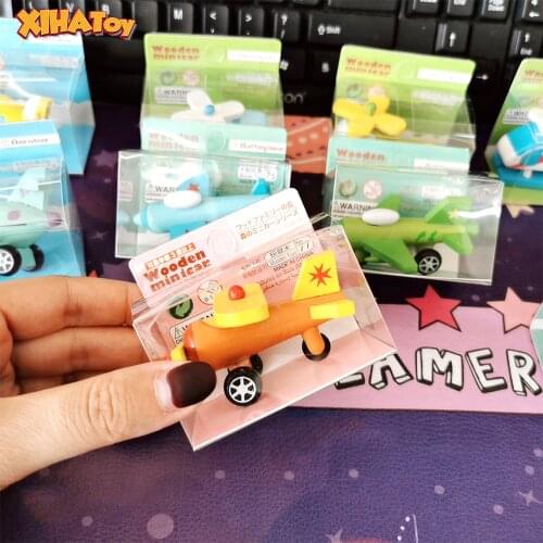 XIHATOY Mini Wooden Aircraft Model Toy Montessori Wooden Education Colorful Vehicle PVC Puzzles Track Cars Kids Gift
