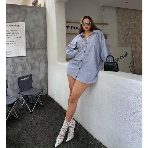 XLLAIS 2021 Print Striped Long Sleeve Club Shirts Women Sexy Turn Down Collar Button Loose Sweatshirts Lady Casual Clothing