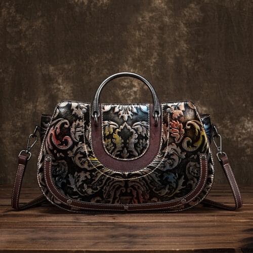 High Quality Embossed Shoulder Top Handle Bags Cross Body Messenger Tote Handbag Vintage Brush Color Women Genuine Leather Bag