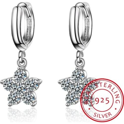 925 Sterling Silver Crystal Zirconia Plum Blossom Flowers Drop Earrings For Women Temperament Sterling-silver-jewelry eh701