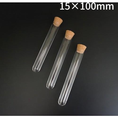 10pcs/Pack 15x100mm Lab Clear Plastic Test Tubes With Corks Stoppers For Wedding Laboratory School Using