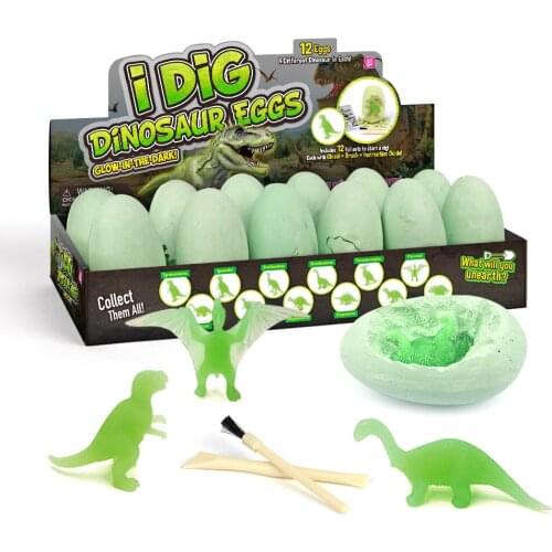 12 PCS LOT Novel and Funny Toy Luminous Dinosaur Egg Archaeology DIY Mining Creative Handmade Baby Gift Glow in the Dark