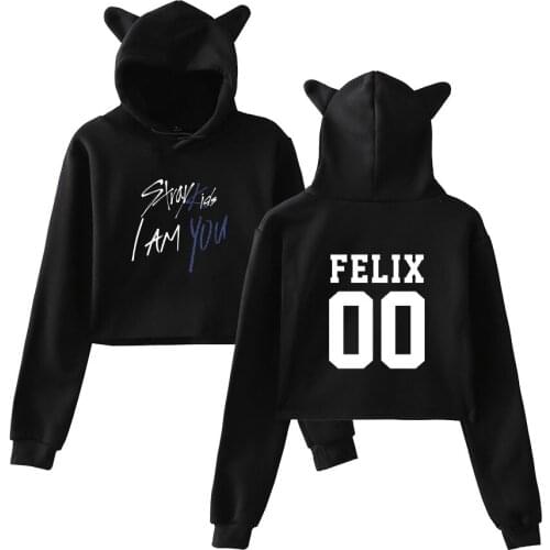 Stray Kids Crop Top Cat Hoodies I Am You Idol Felix/Jisung Hoodies Letter Print Women Fashion Warm Sweatshirt Hoodie 2XL
