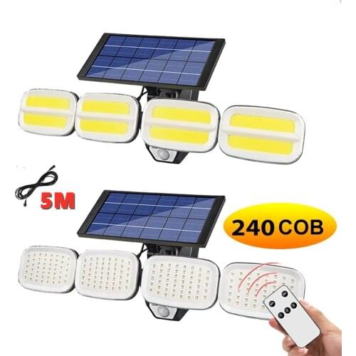 240 COB Solar LED Light Outdoor 4 Head Motion Sensor 270 Wide Angle Illumination Waterproof Lights Wall lamp for Garden Garage