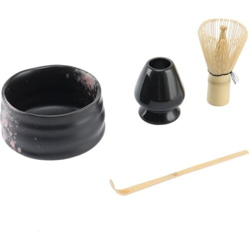 4Pcs/Set Traditional Matcha Gift Set Bamboo Matcha Whisk Scoop Ceramic Matcha Bowl Whisk Holder Japanese Tea Sets